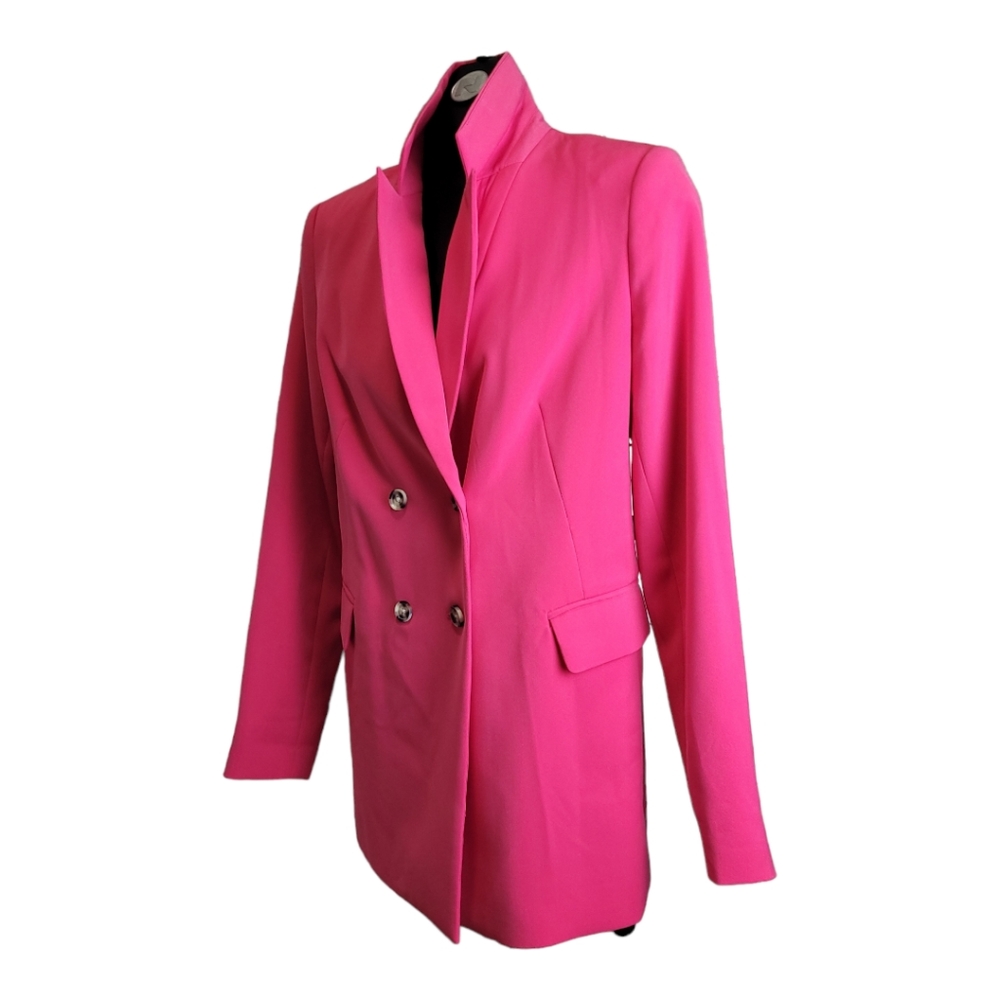 Nine West 80's hot pink fuchsia oversized Barbie Blazer jacket shoulder pads 4 - Picture 6 of 17